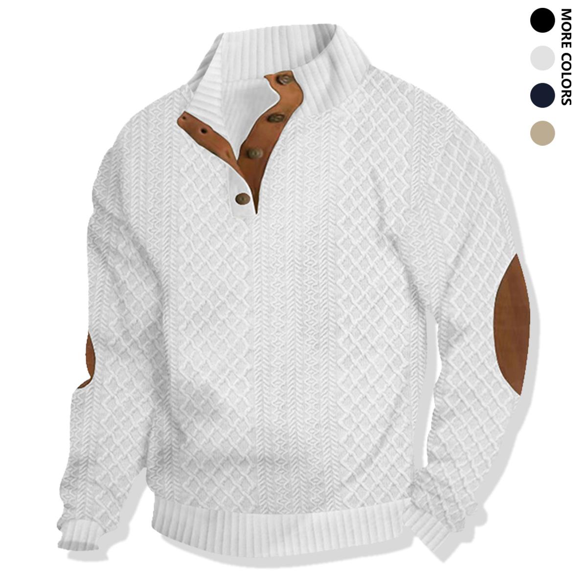 Men's Half Turtleneck Knit Sweater Jacket with Leather Elbow Patches Vintage Style Top Autumn Winter Daily Commuting/Weekend Casual Wear