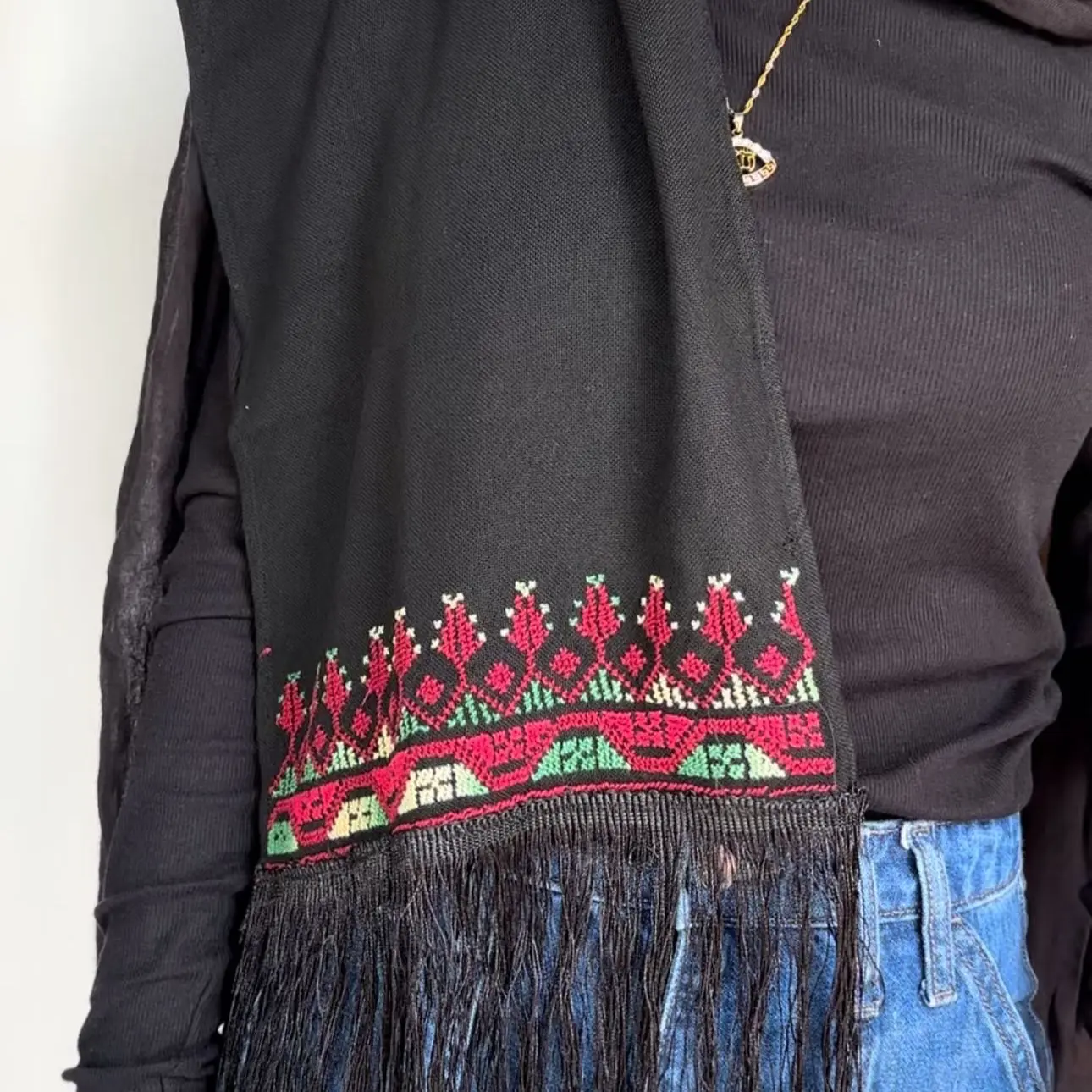 Handmade Tatreez Shawl - Traditional Palestinian Scarf for Women