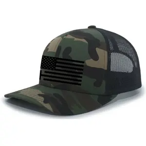 Christian American Flag Cross Mens Embroidered Mesh Back Trucker Hat