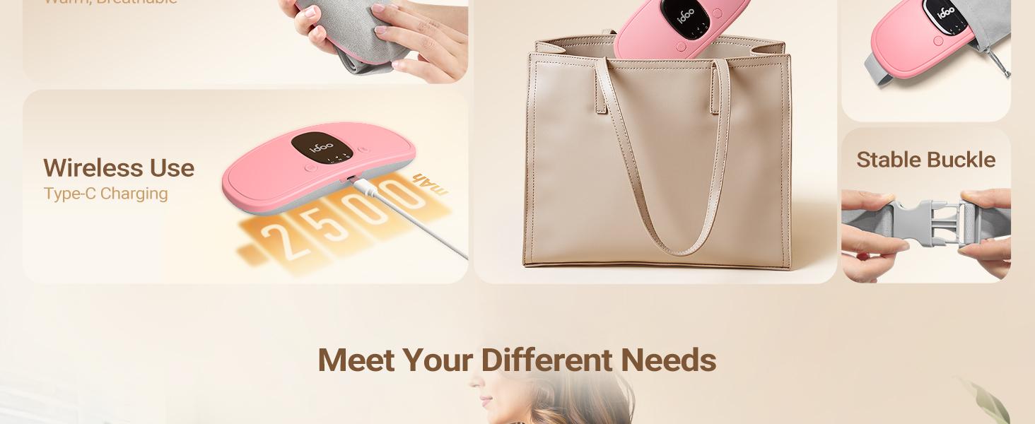 IDOO Portable Cordless Heating Pad, Spring Glow Up, Triple Vibrating Waist & Abdominal Massager for Cramps Relief, 5S Fast Heating, Perfect Gift for Women, Period Cramp Solution, Endometriosis Pain Relief