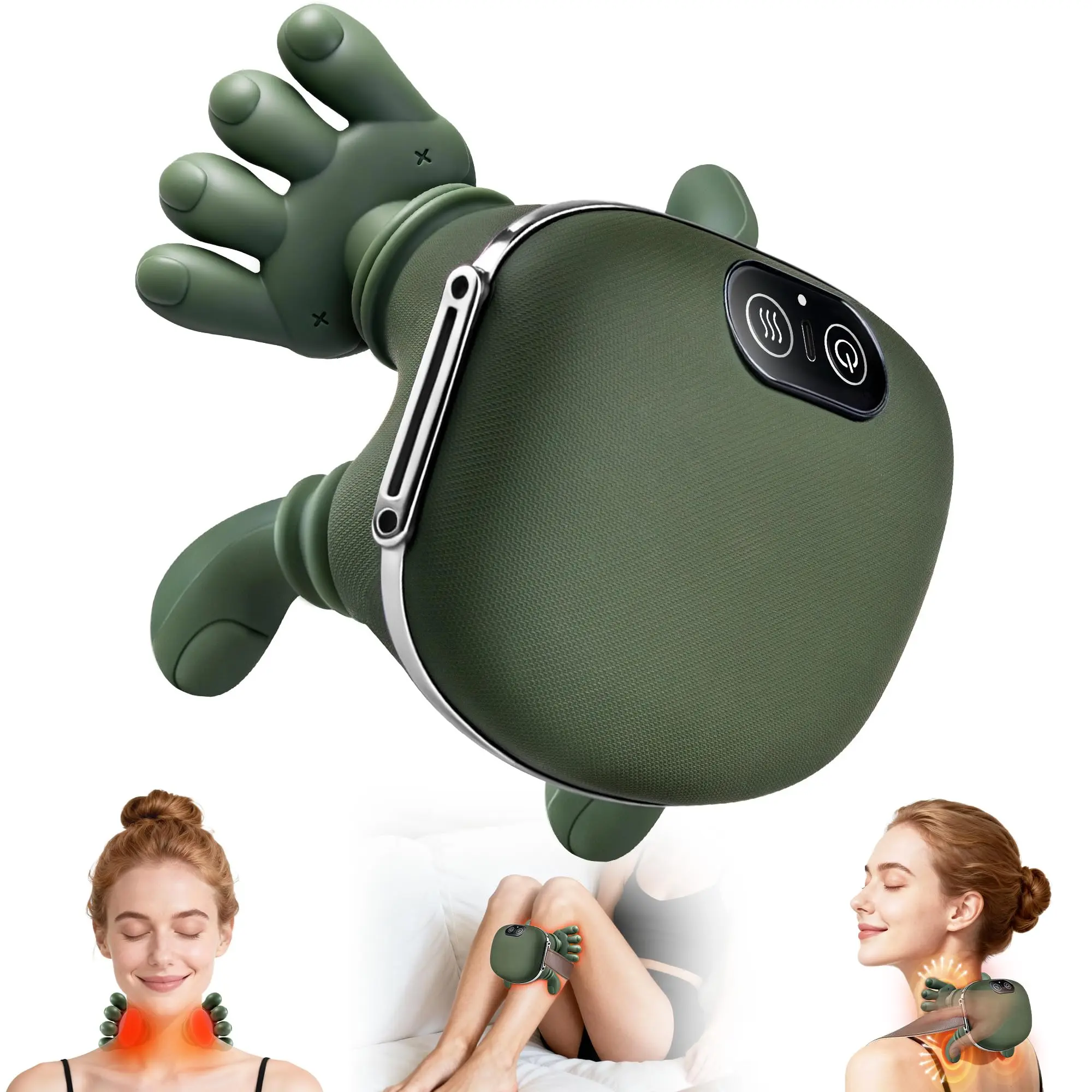 Shoulder and Neck Massager With Heat, Electric Cervical Massager, Cordless Neck Massager with Fingers, Portable 3D Kneading Massage, Simulates a Real Palm Massage for Comfort Relaxing