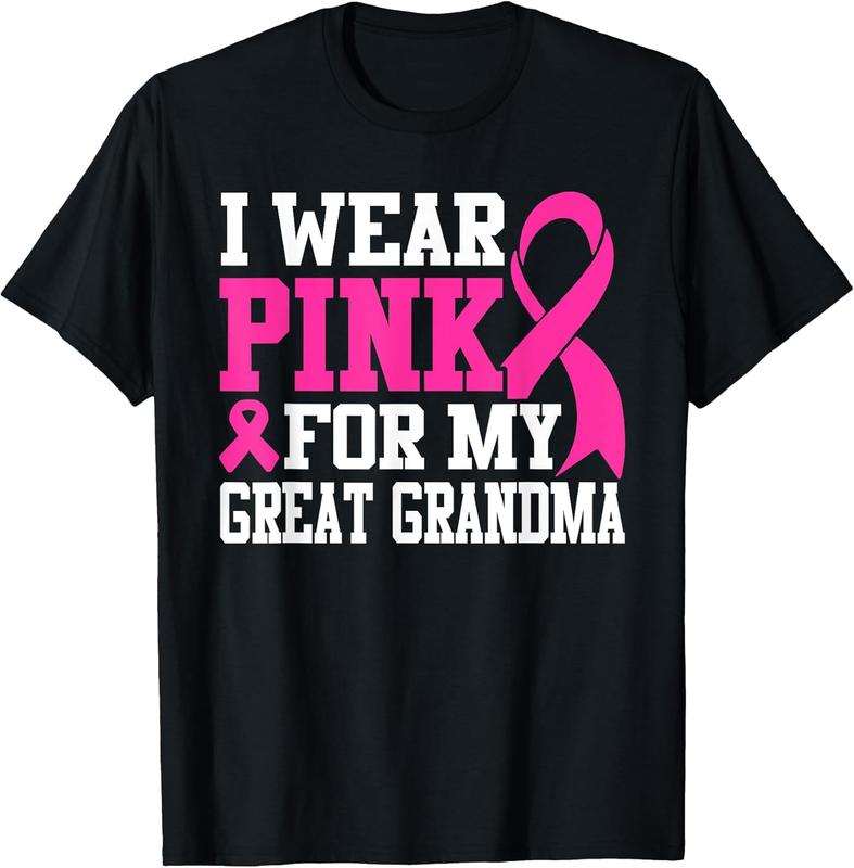 Women's Cotton Graphic T-Shirt - 'I Wear Pink For My Great Grandma' Breast Cancer Awareness Print, Short Sleeve, Casual Round Neck, Machine Washable, Fit Everyday Wear Top (S-5XL, 2xl, 3xl)