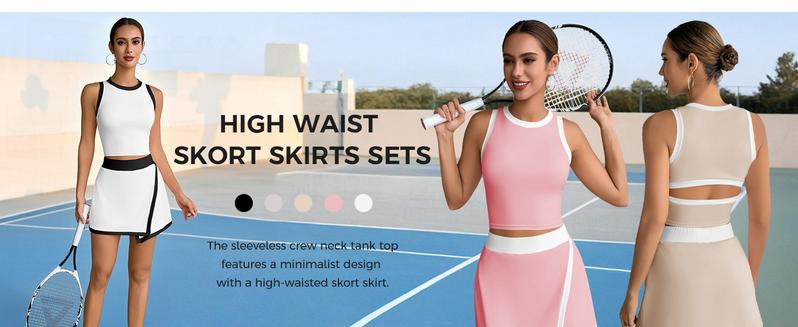 FISOEW Sports Womens 2 Piece Outfits Casual Sleeveless Contrast Color Tank Tops Workout High Waisted Skort Skirts Sets Fashion Minimalist FallFreshness Shorts Clothes,Valentine's Day Gift Recommendations