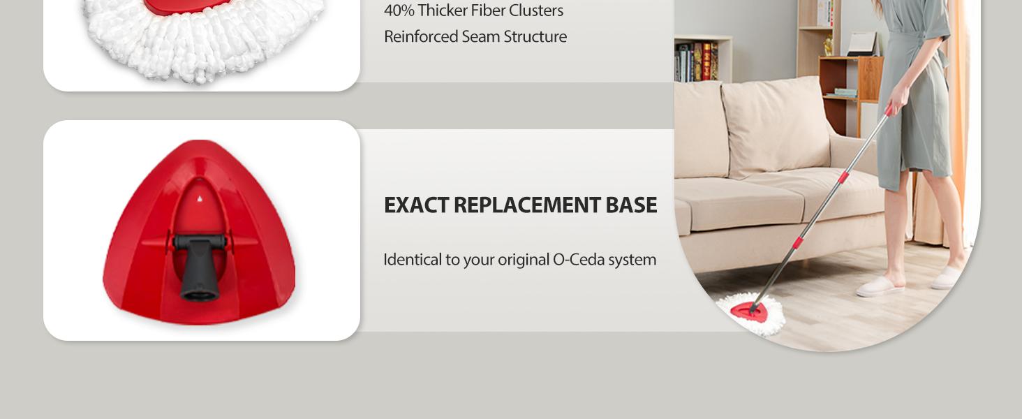 Spin Mop Head Replacement & Shower Floor Scrubber for O Cedar 1-Tank System Microfiber Mop Heads Easy Cleaning Floor Head Mop Set with 4 Refills 30-59in Handle for Wood Tile Laminate Marble