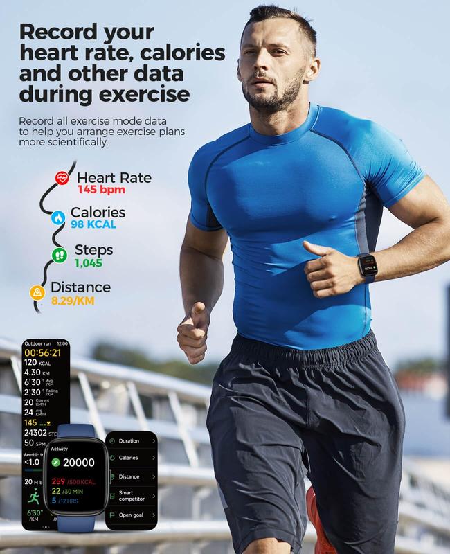 LANGSDOM Smart Watch for Women and Men, Call and Alexa with SMS Push, Answer Calls, Voice Assistant, Sports Watch 100+ Sports Modes for Android and iPhone Sports Smart Watch Wearable Adjustable Automatic Button Monitoring Silicone Tracker Water Proof