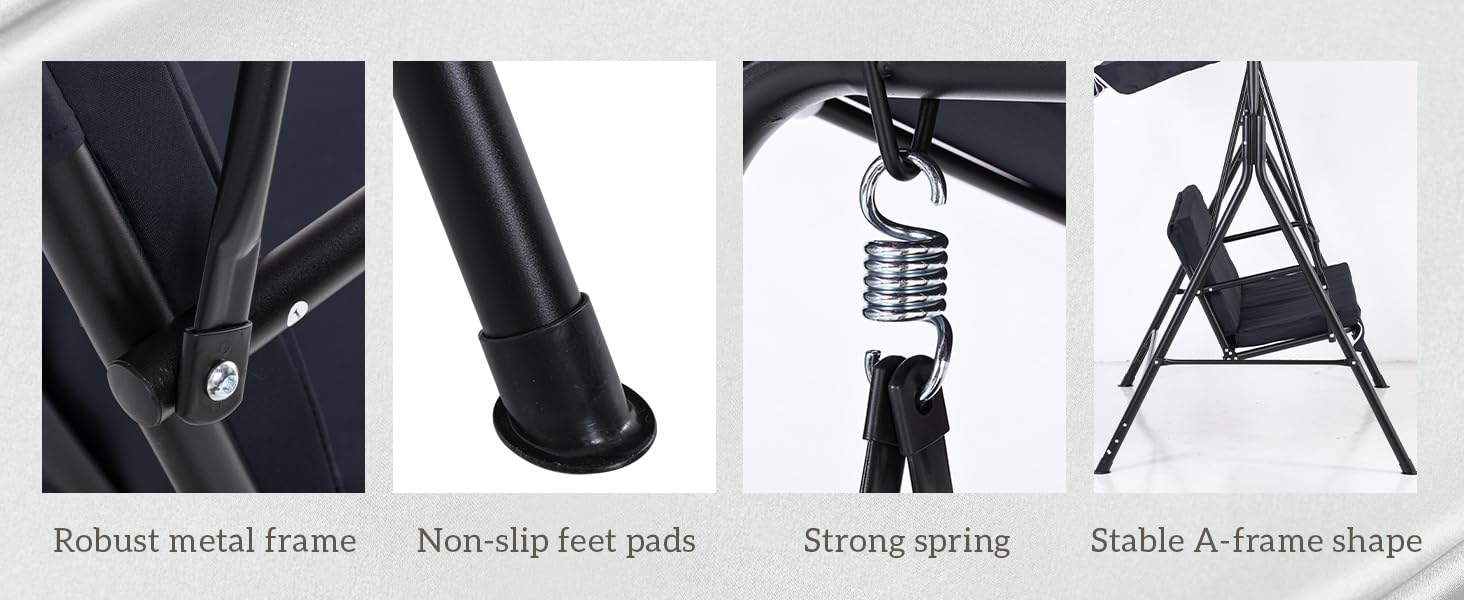 Outsunny 3-Seat Outdoor Patio Swing Chair with Removable Cushion, Steel Frame Stand and Adjustable Tilt Canopy for Patio, Garden, Poolside, Balcony, Backyard