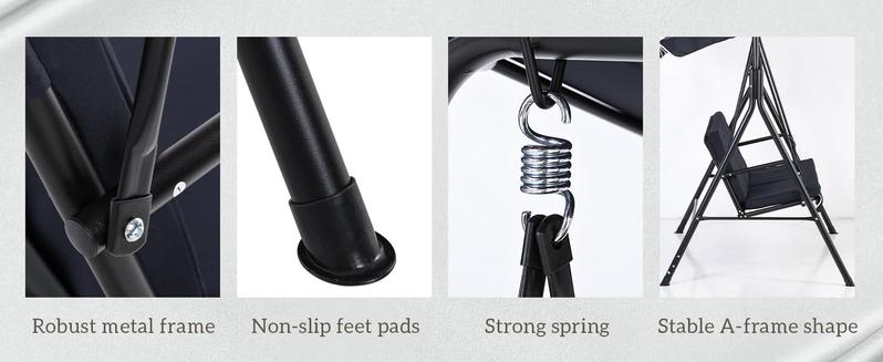 Outsunny 3-Seat Outdoor Patio Swing Chair with Removable Cushion, Steel Frame Stand and Adjustable Tilt Canopy for Patio, Garden, Poolside, Balcony, Backyard