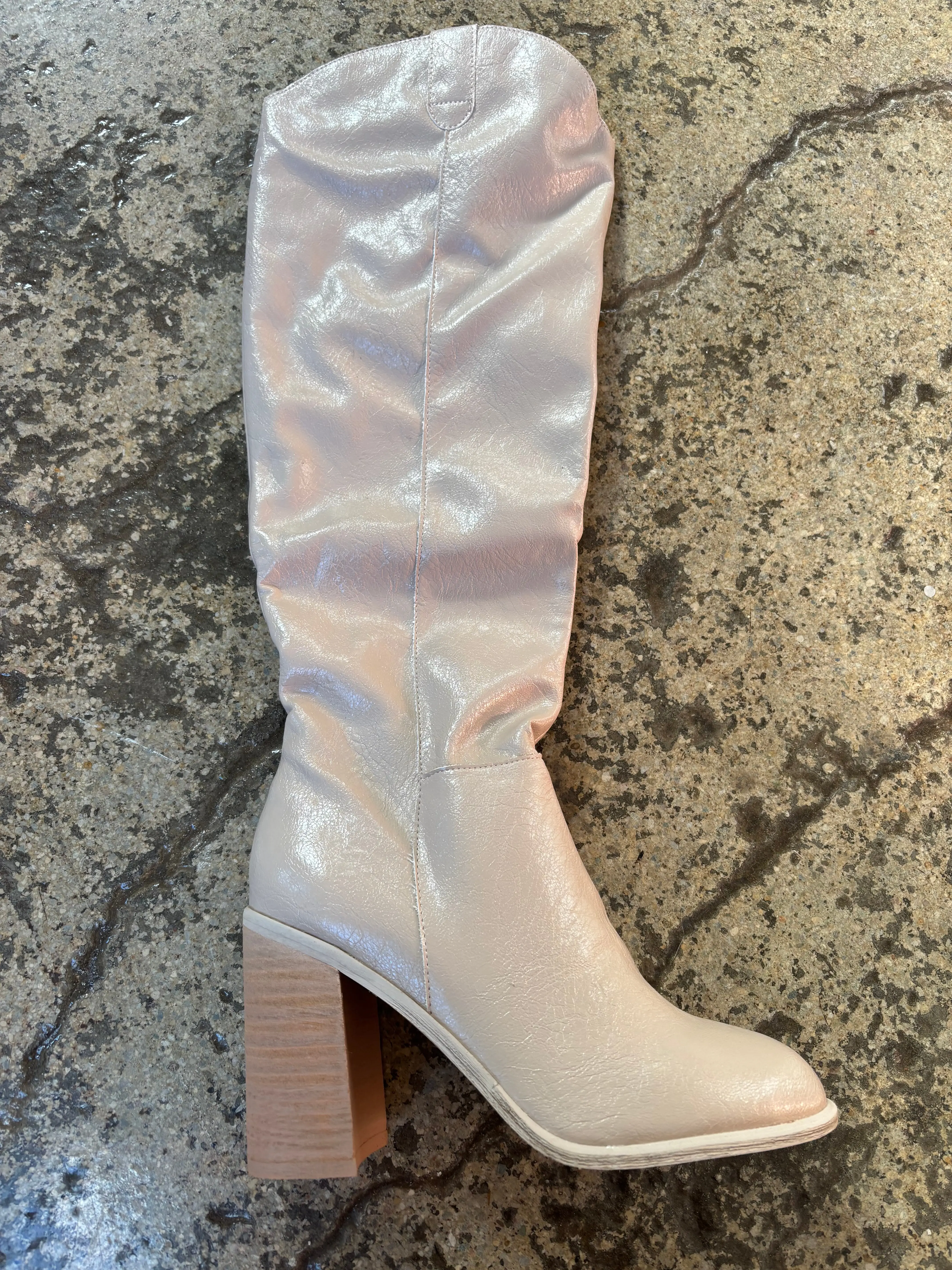 Women's Taupe Pointed Knee-High Faux Leather Platform High-Heel Boots, Women's Footwear, Fashion Shoe