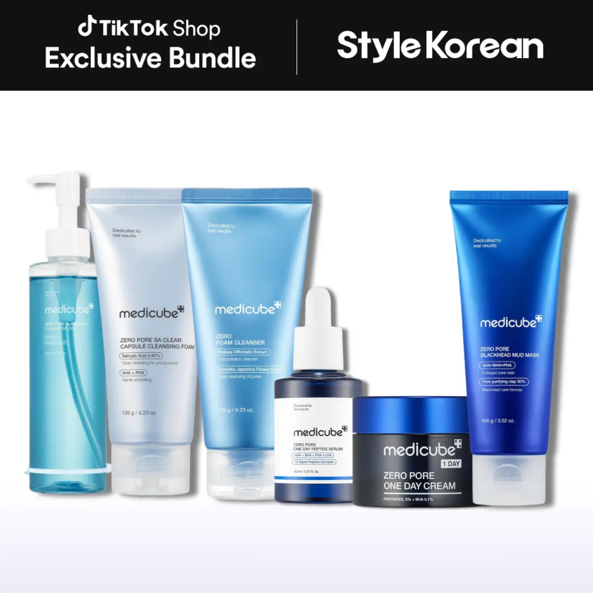 [Official Medicube Partner] Daily Blue Routine for Zero Pore - Zero Pore Blackhead Cleansing Oil, Zero Pore Clearing Capsule Cleansing Foam, Zero Foam Cleanser, Zero Pore One day Peptide Serum, Zero Pore One Day Cream, Zero Pore Blackhead Mud Facial Mask