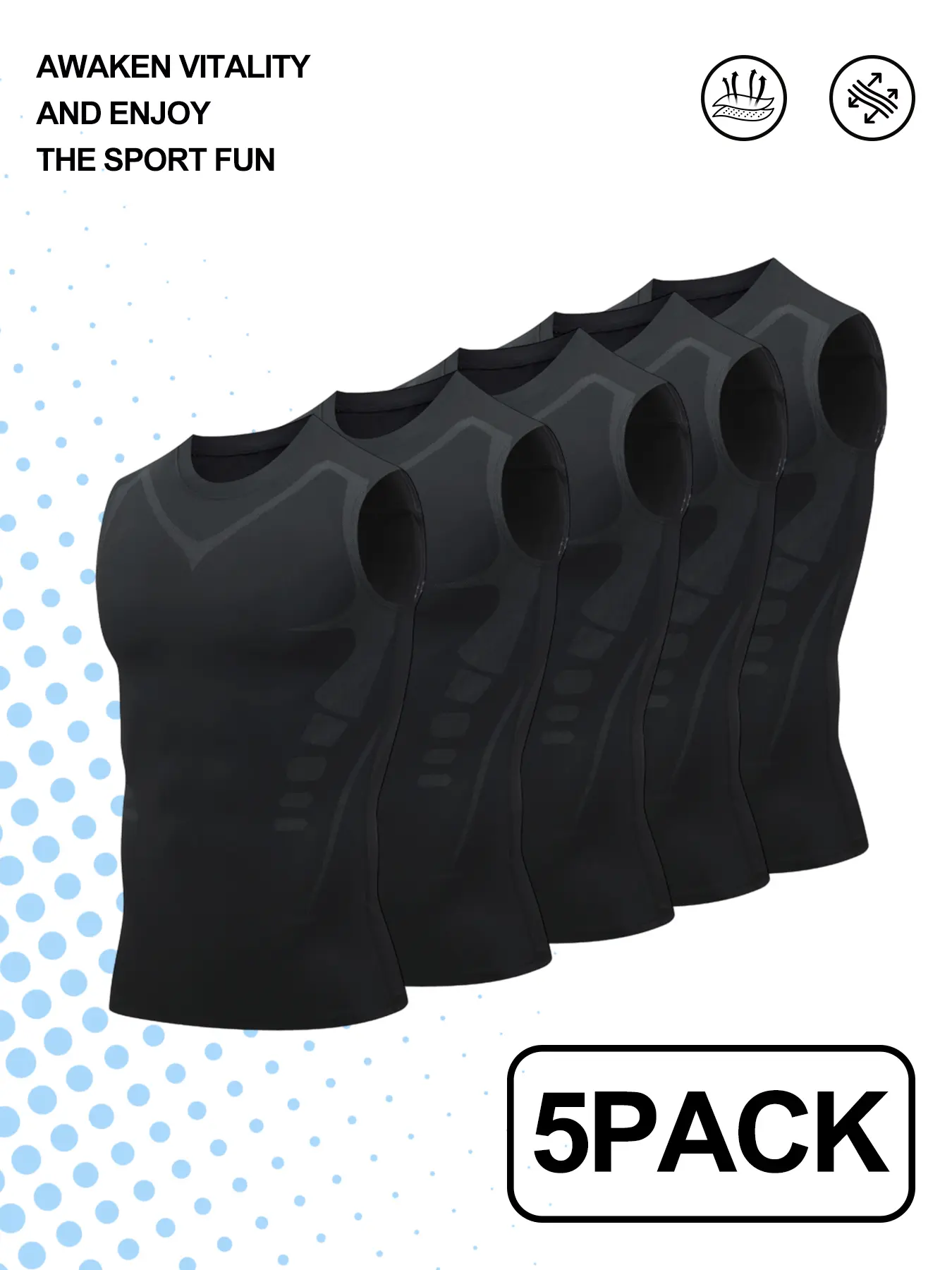 Men's 5-Pack Sleeveless Compression Tank Tops - Muscle Sports Compression, Quick Dry, Supportive, Athletic Fit Activewear for Bodybuilding, Running
