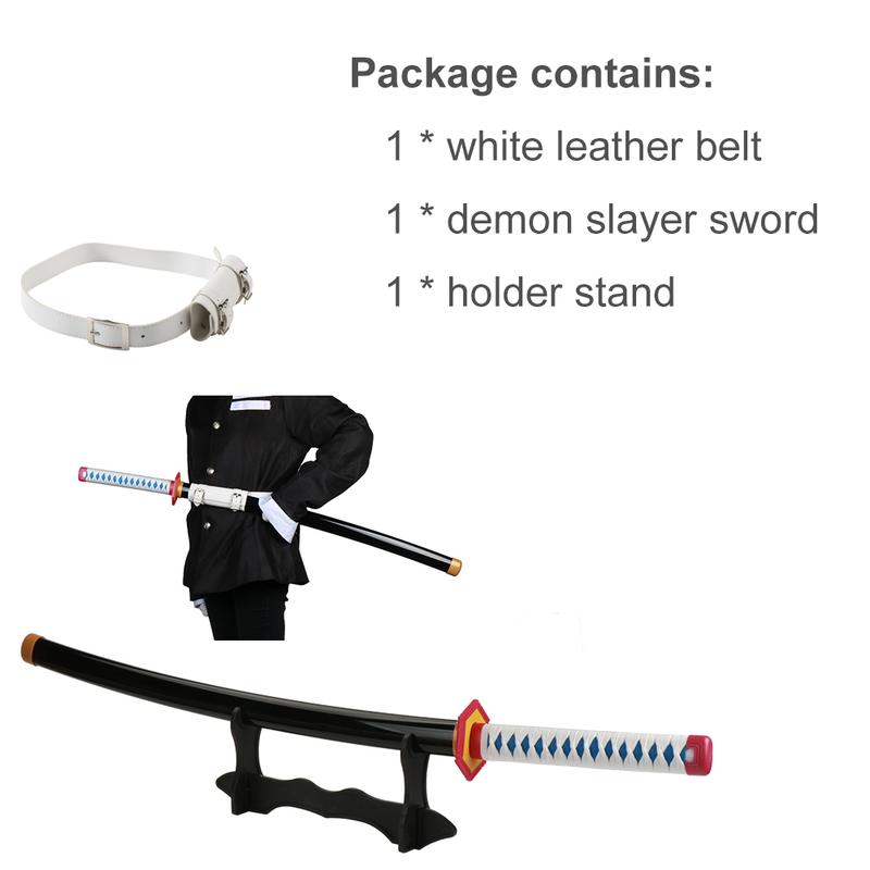 Anime Bamboo Wooden Dull Blade Demon Slayer Sword Cosplay Tomioka Giyuu 41 Inches with Belt Holder Stand Display for Role Playing Collection Safety Use Plastic Handle Scabbard