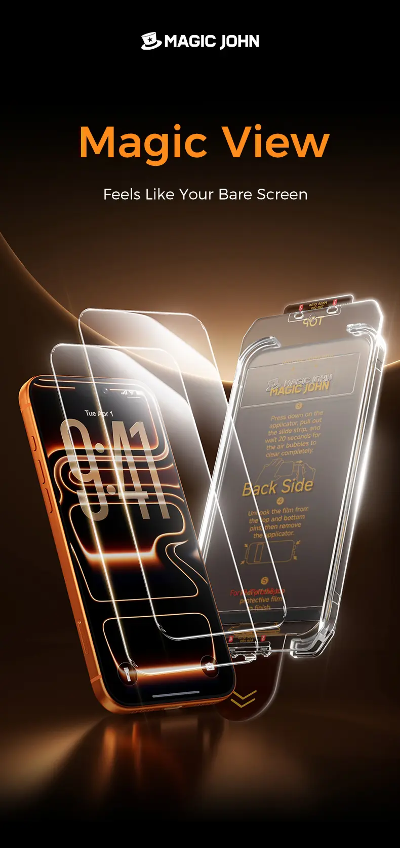 MAGIC JOHN MagicView Tempered Glass Screen Protector for iPhone Series (17/16/15) - 2-Pack Phone Accessory, 0.33mm No Black Border, Auto Dust Removal Easy Installation, HD Transparent/28° Anti-Peek Privacy, Case-Friendly Cover, Screen Protector Iphone