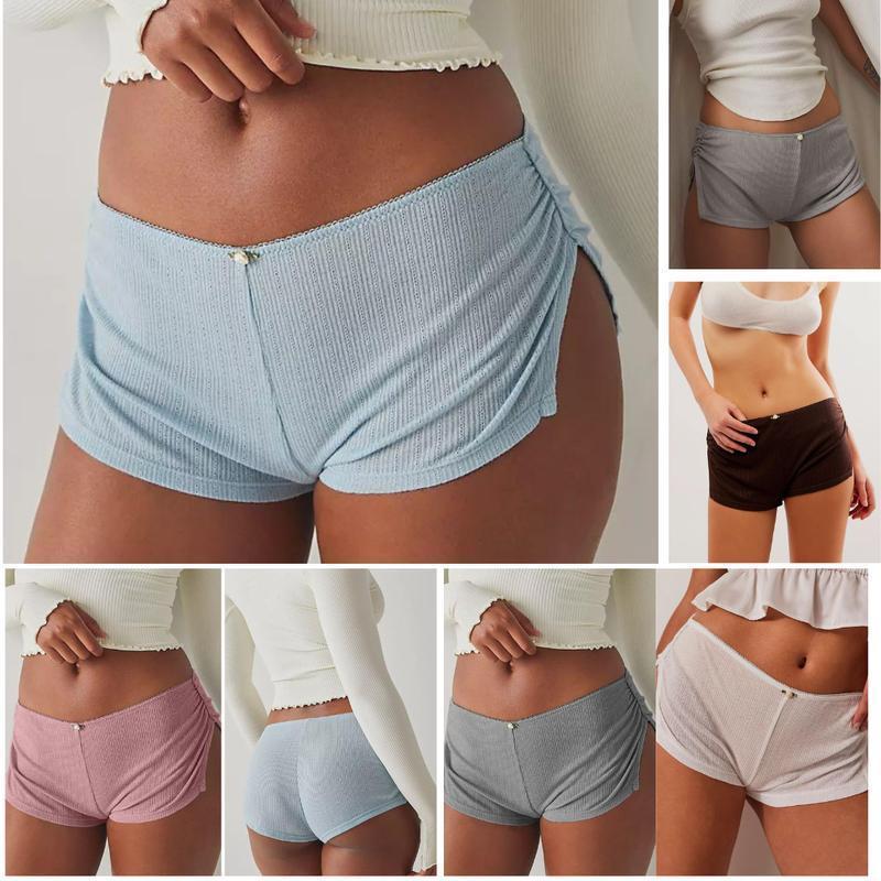 Women's Low Waist Side Slit Three-Pack Shorts Micro Stretch Pajamas Shorts Slim Fit Ruched Bottoms Cute Leggings,Available in multiple colors