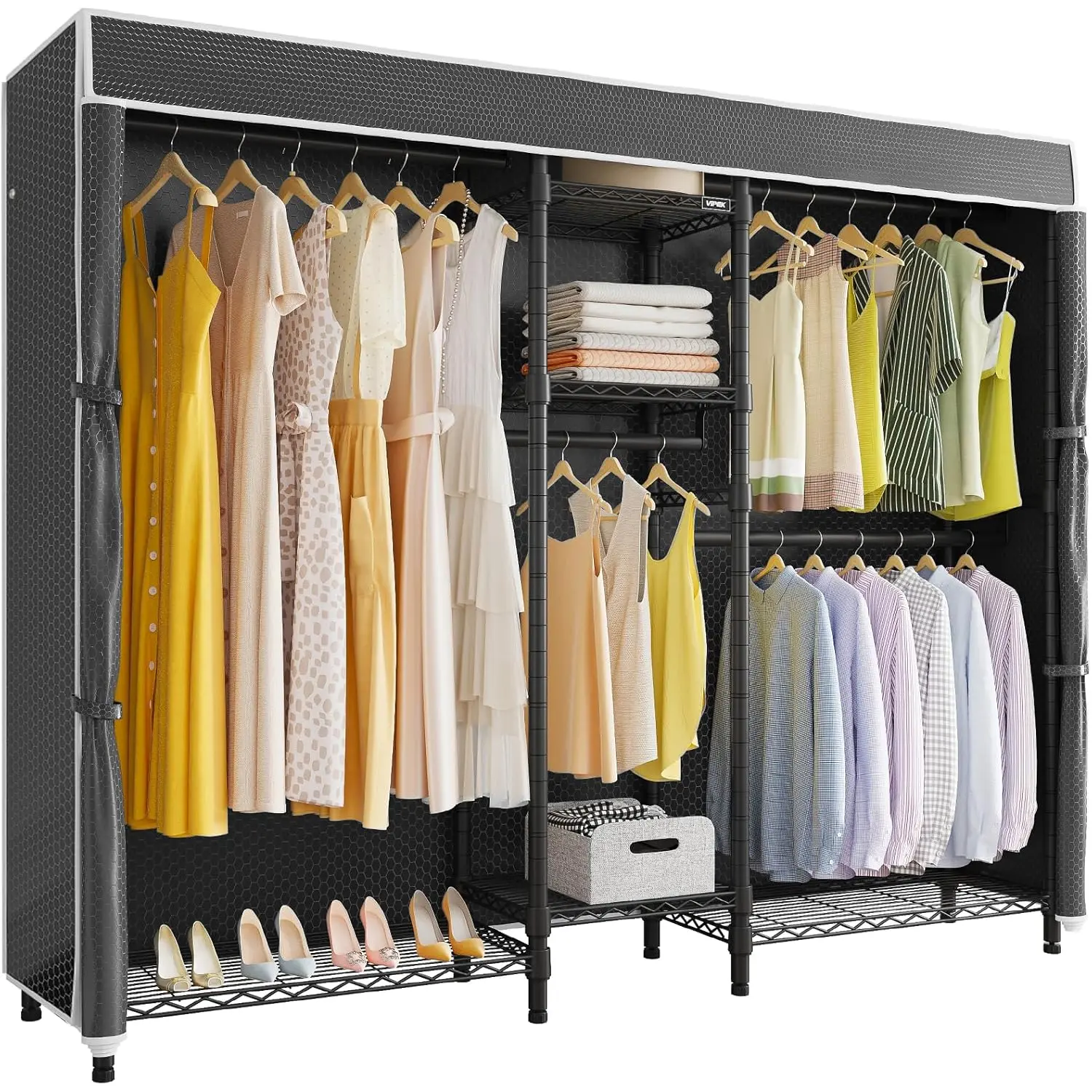 VIPEK V6C Heavy-Duty 5-Tier Wardrobe Cabinet with Cover, Adjustable Organizer for Bedding & Iron Storage, 75.6" L x 18.5" W x 76.4" H, 780 LBS Max Load, Built to Last Small Room Idea Closet Solution, Closet Storage