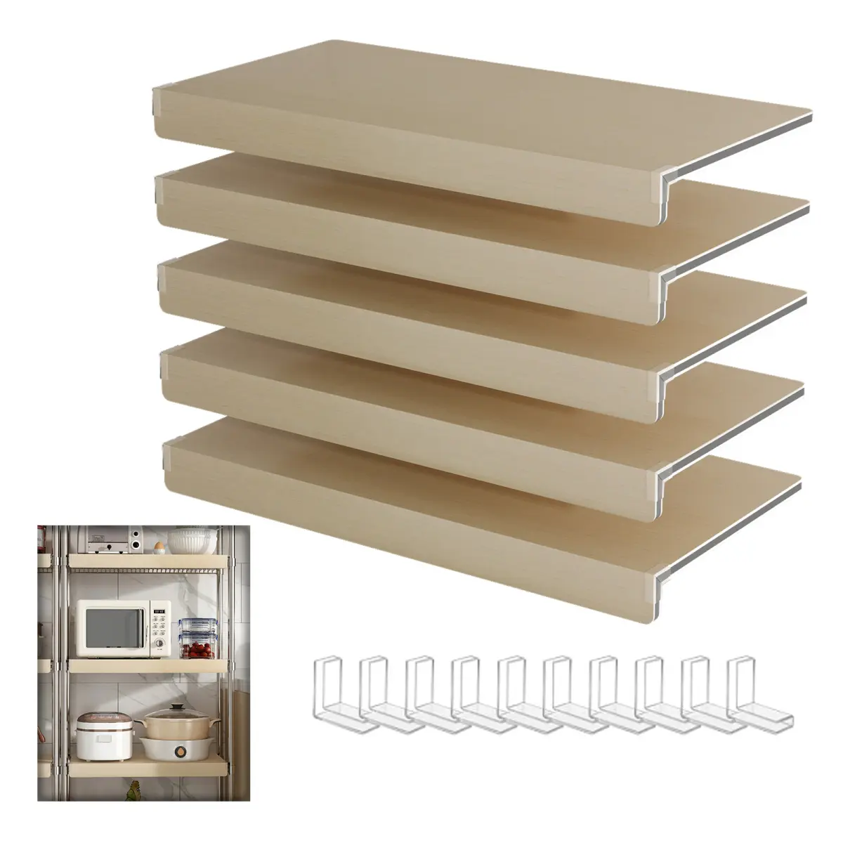 5-Pack 24x12 in Synthetic Oak Wood Grain Foamed PVC Wire Shelf Covers - 0.75cm Thick Removable Acrylic-Infused Dust Covers with Box, Elegant Modern Touch for Closet Pantries, Kitchen Racks