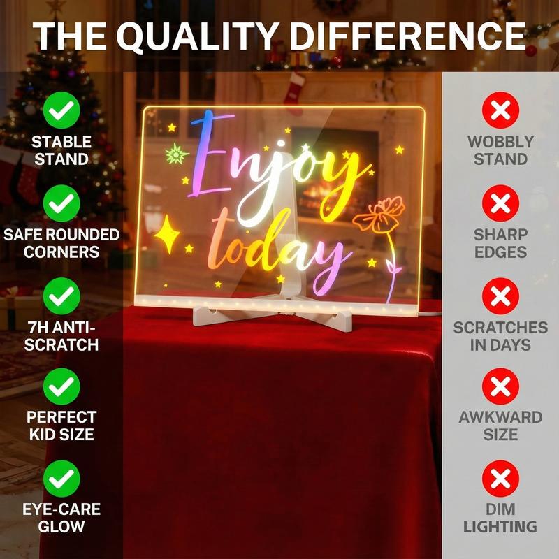 Drawing Board For Kids, Acrylic Dry Erase Light-Up Board with Stand Markers Wipes Erasable Reusable Board for Kids Learning Ideal Gift for Birthday Christmas Decorative Neon Sign Led Effects Rechargeable Led Lighted