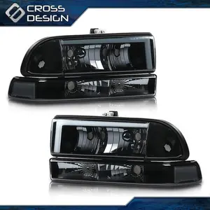 CROSSDESIGN Fit For 98-04 Chevy Blazer S10 LED Black Housing Smoked Headlight Lamp
