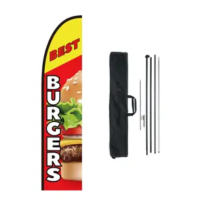 【FathersDayGift】VEVOR Burger Restaurant Advertising Feather Flag with Pole Kit,  , Advertising Flags for Business Outside, Includes 1 Banner Flag, 1 Pole, 1 Ground Stake, Swooper Flag for Businesses 16.3 FT Aluminum Lightweight