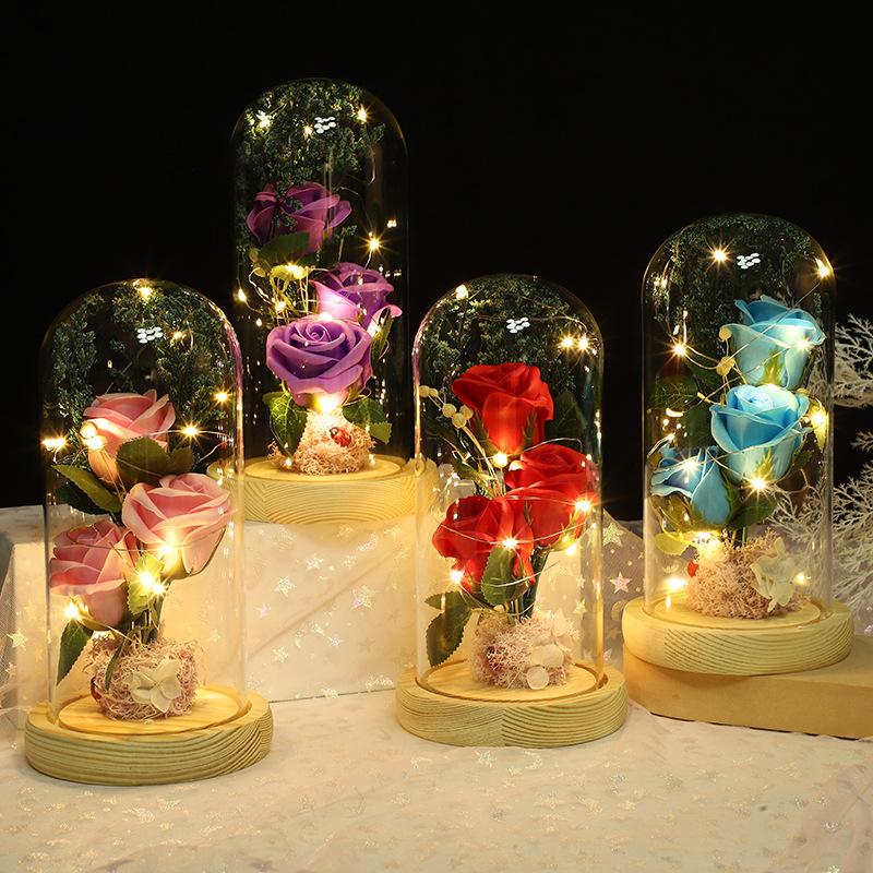 Artificial Rose Bouquet with Transparent Glass Storage Box for Home & Party Decor Elegant Artificial Rose Ornaments for Various Occasions