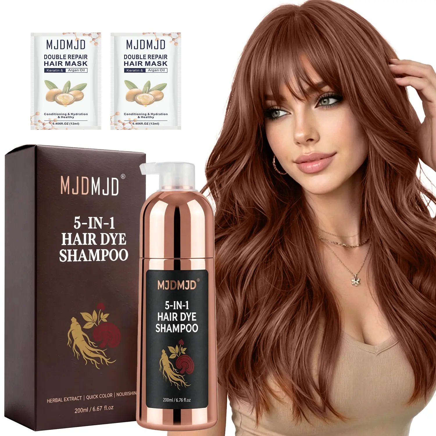 Cherry Brown Hair Dye Shampoo 5-in-1, Hair Color Shampoo for Gray Hair Coverage, Works in 10-15 Minutes, Natural Extracts for Rich Root-to-Tip Coloring, Long-Lasting Smooth & Shiny Finish, Sulfate & Paraben Free, 200ML/6.67 Fl Oz