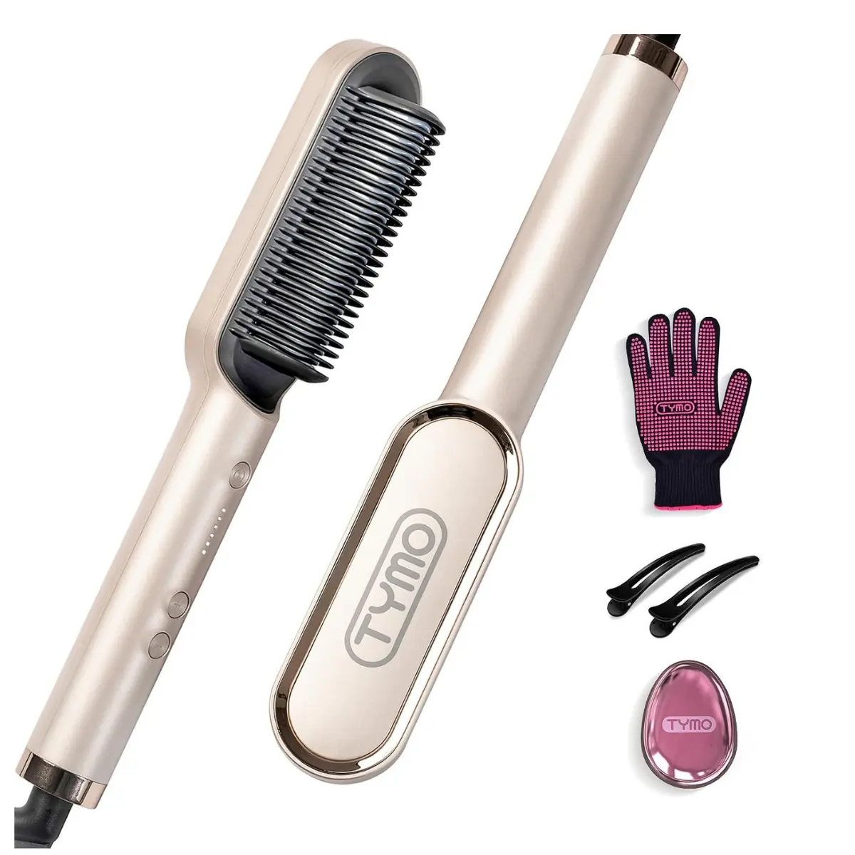 Women's TYMO Gold Keratin Ceramic Hair Straightener Brush - 5 Temp Settings, 20s Fast Heating, Dual Voltage, Auto Shut Off, Frizz-Free