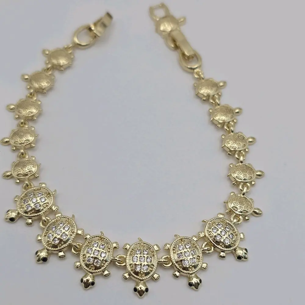 turtles bracelet gold-plated 7 ½inches fashion style clear stone's