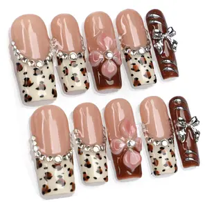 PG38 Creamy Flora Handmade Press-On Nails Medium Square 10 PCS 3D Gel Press-On Nails,Reusable, Long-Lasting, Salon-Perfect Finish