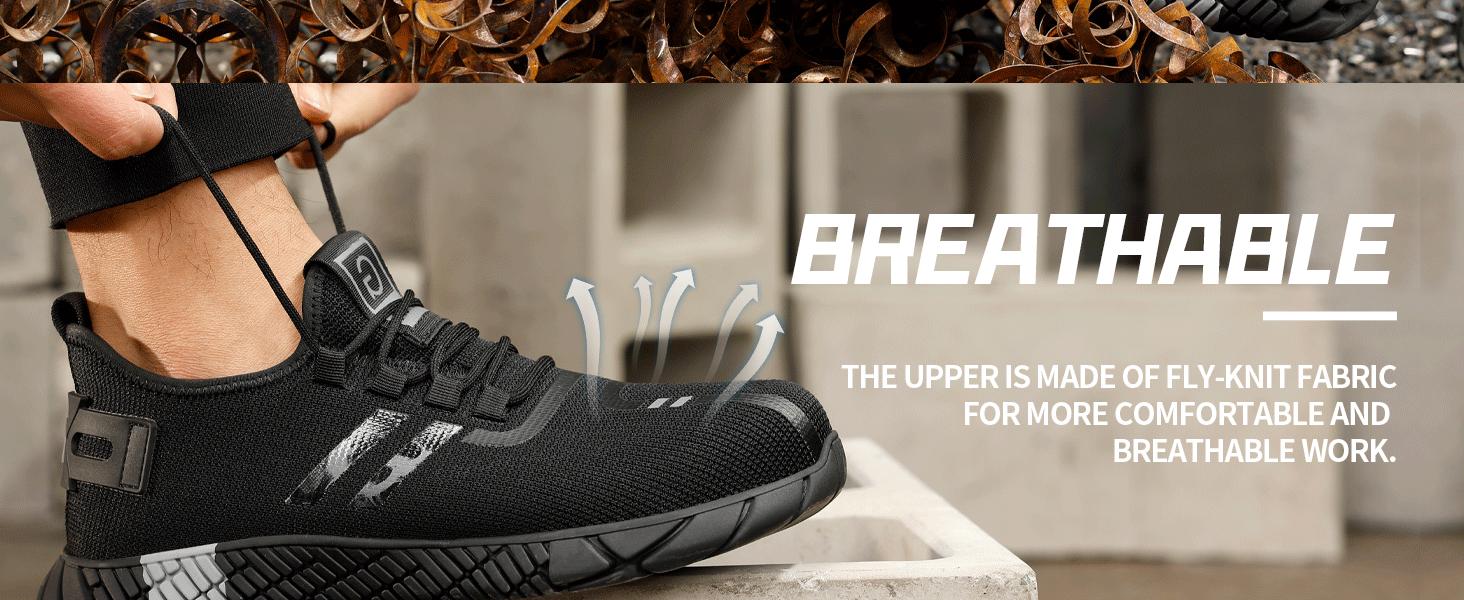 RUMFEN Steel Toe Shoes for Men Composite Shoes for Men Work for Women Safety Steel Toe Sneakers Lightweight Comfortable for Roofing Indestructible Steel Toe Tennis Shoes