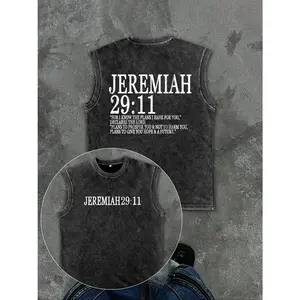 Distressed Graphic Sleeveless Tank, Regular Fit Vintage Print Summer Shirt for Men