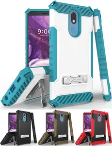 Tri-Shield Rugged Case Cover [with Metal Kickstand + Wrist Strap Lanyard] for LG K40 | LG Solo L423 | LG K12 Plus LM-X420 | LG X4 (2019)
