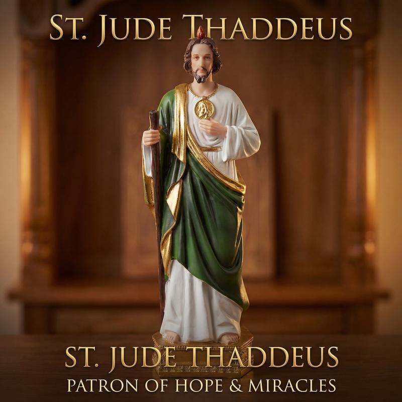 8.5 Inch Religious Resin St. Jude Tadeo Statue – Colorful Catholic Prayer Statue for Home Worship, Devotional Figurine for Believers, Collectible Religious Decor Mini Faith