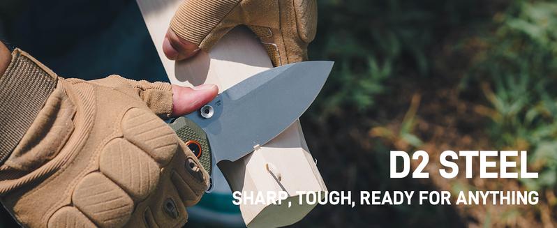 CJRB Tundra Pocket Knife, 3.78'' D2 Steel Black PVD Blade and G10 Handle Folding Knife for Men Women Camping Hiking, J1966 Black