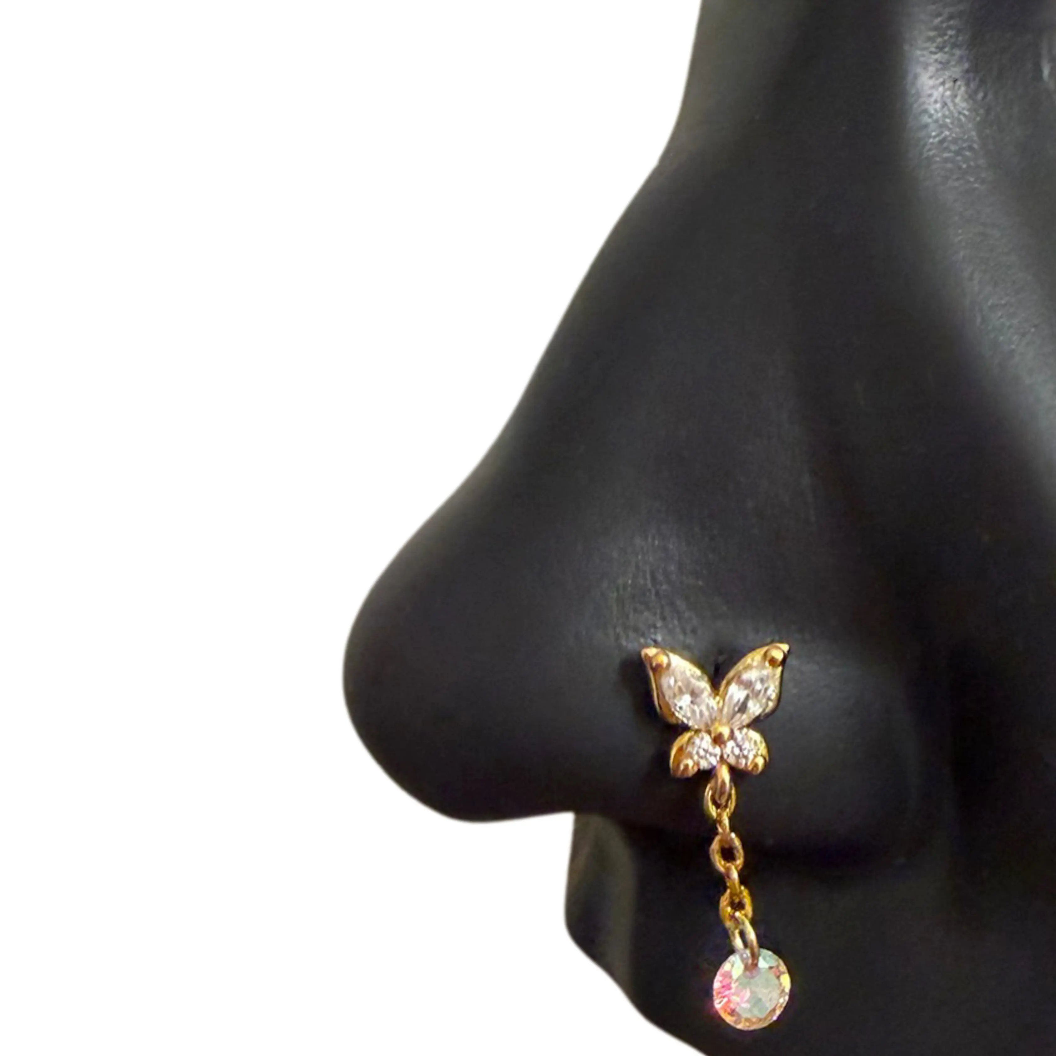 Butterfly Onyx Nose Stud Surgical Steel L-Shape Nose Stud 20 Gauge Hypoallergenic