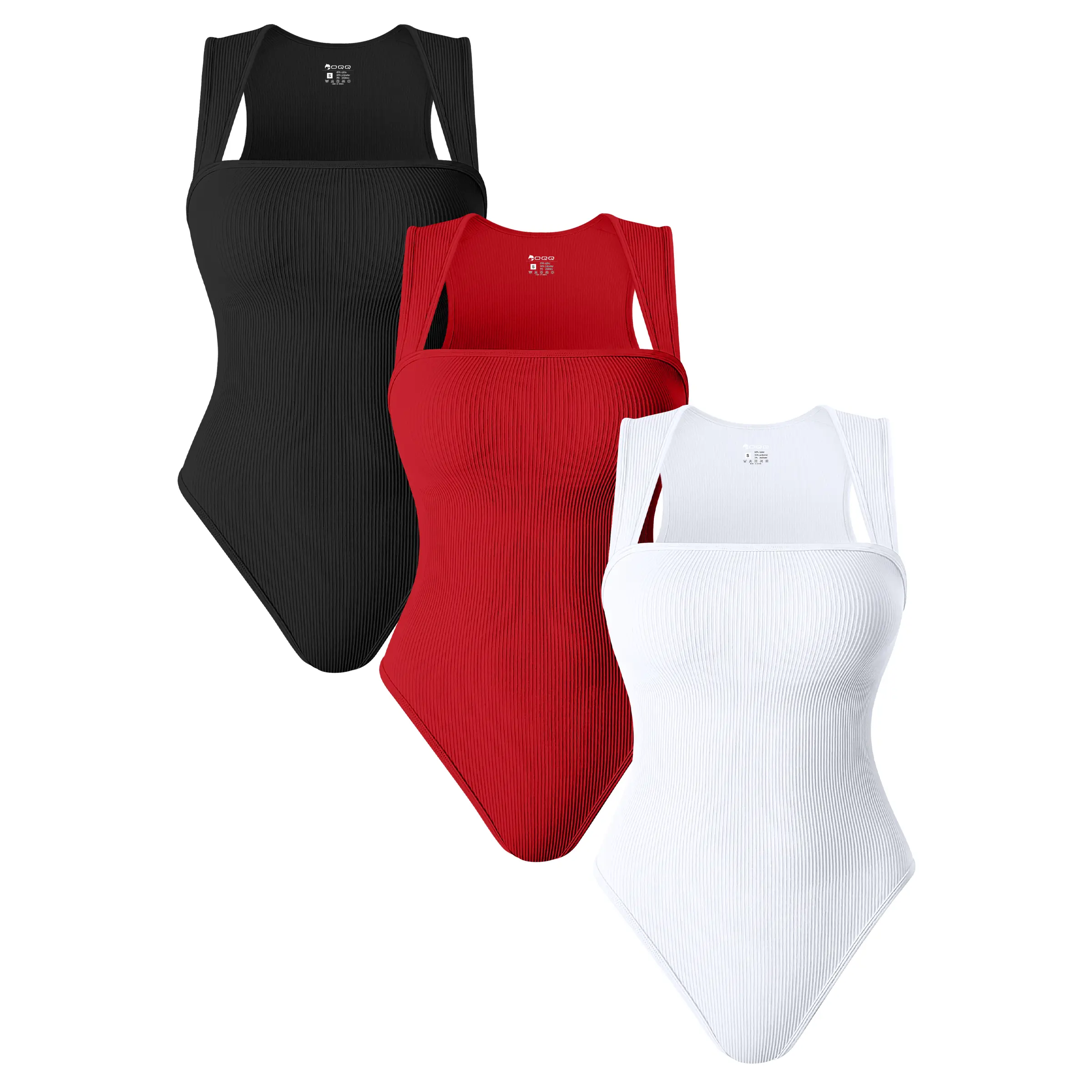 OQQfitness Womenswear 3 Piece Bodysuits Stretchy Underwear Sexy Ribbed Square Neck Sleeveless Stretchy Tank Tops Bodysuits Soft Lady,summerwins,summeroutfits,vacationoutfits,beachoutfits,back to school,back to school shopping