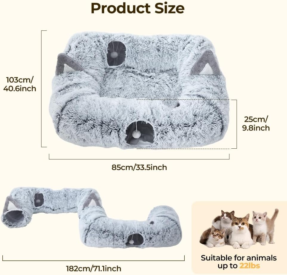 Large Cat Tunnel Bed, Cat Play Tunnel for Small Medium Large Cats