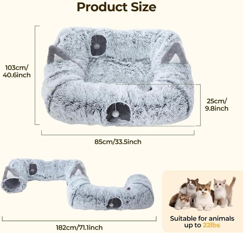 Large Cat Tunnel Bed, Cat Play Tunnel for Small Medium Large Cats
