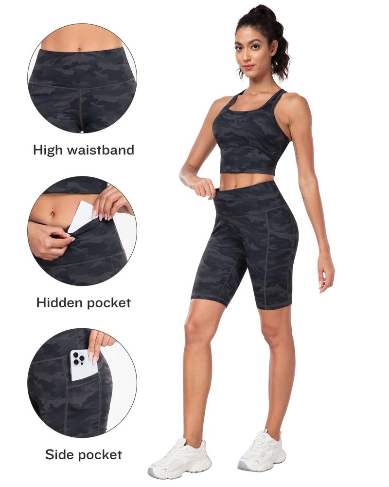 【Free 3-Day Shipping】2026 New 2-Piece Workout Set Racerback Longline Sports Bra & Mult-Pockets Biker Shorts Comfortable Breathable for Everyday Wear Fitness Running Training Sportswear Spring Autumn - Sporty Casual Seamless