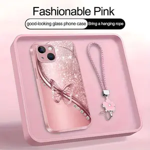 Suitable for [iPhone 14] high-end women's phone case🤩，a free four-leaf clover ，the pattern is printed, not glitter simple printed butterfly design is included,drop-resistant and fingerprint-proof YM99