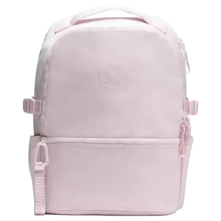 Lululemon New Crew Women's 22L Logo-Designed Nylon Casual Travel Backpack, Durable Organized Stylish Daypack, Happy Pink Functional Bag