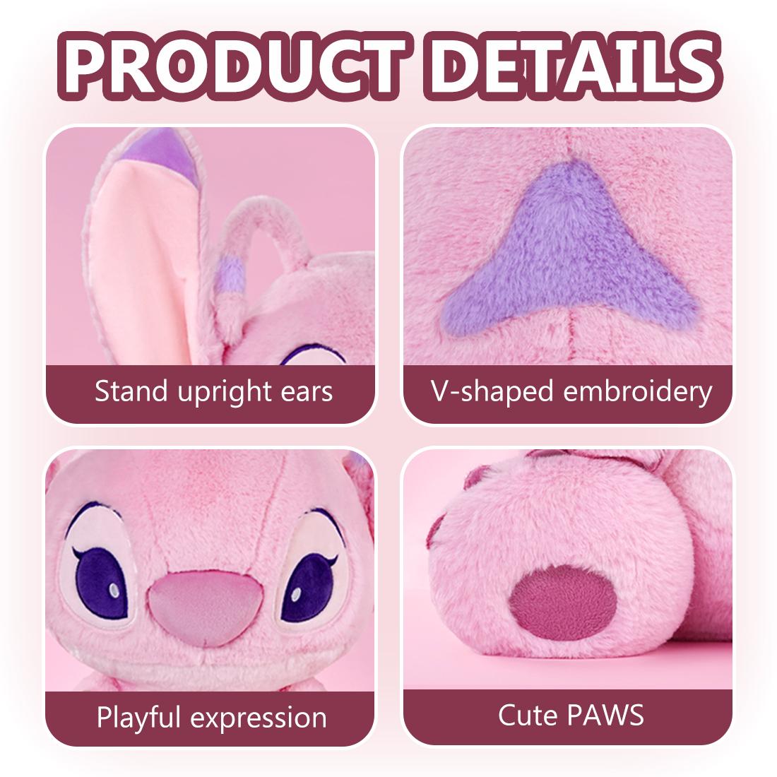 Disney Angel Soft Plush Toy Stitch & Angel Plush Dolls for Kids Adults Fans,23.62"Large-Size, Cuddly Character with Fuzzy Texture and Embroidered Details, Flexible Floppy Ears, Disney Plushy Suitable for All Ages, Cuddly Collectibles,Holiday Gift(1pc)