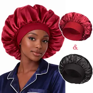 2PCS Silk Satin Bonnets for Black Women & Men - Elastic Wide Band Hair Wrap Cap for Curly Hair - Shower Cap for Sleeping school gift Sleeping Bonnet