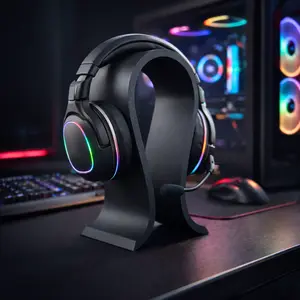 Affordable Gaming Headphone Stand - Black Desk Headset Holder for PC Laptop & Console - Sturdy Durable Design - Modern Minimalist Finish - Saves Desk Space - Protects Headphones