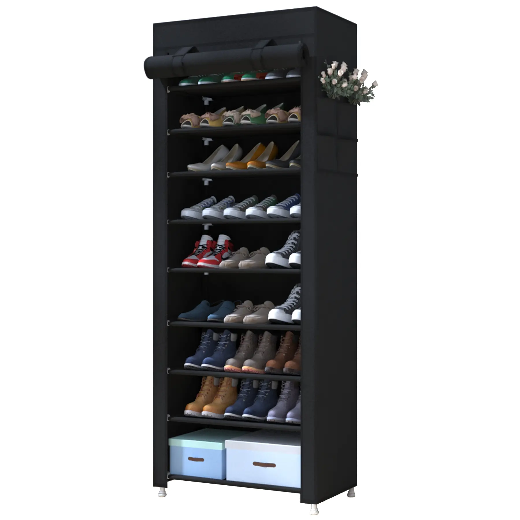 UDEAR 10 Tier Shoe Rack 9 Grids with Dustproof Cover,Adjustable Standing Shelf, High Storage  Rack#Summerwins