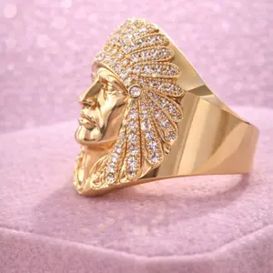 Gold Indian Head men Ring vintage tribal style statement ring