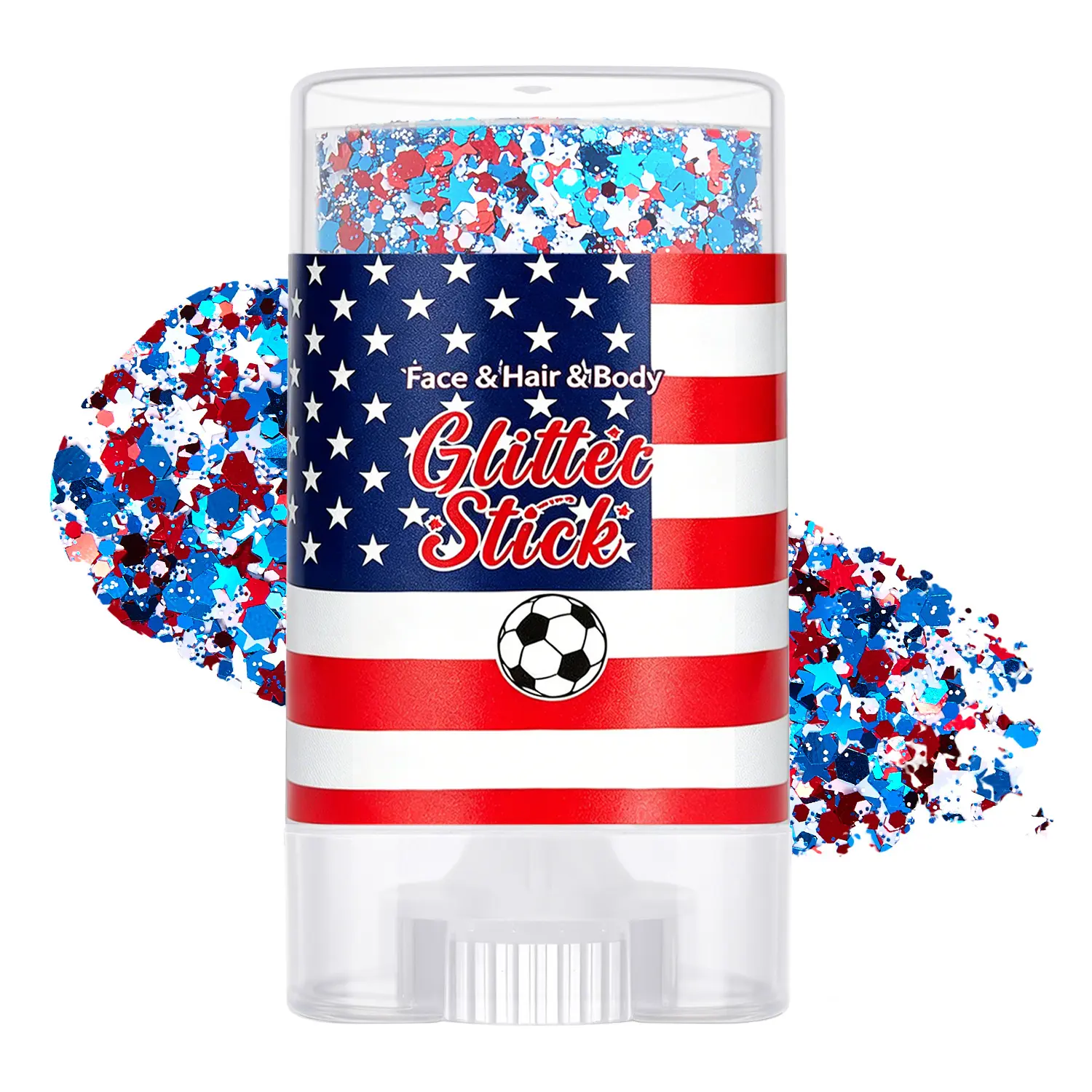 Halloween Makeup Essentials Glitter Stick, Red White and Blue Self-Adhesive Face and Body Glitter, Waterproof Shimmer Makeup for Halloween Costumes, Cosplay, Festivals, Sports Games and Parties