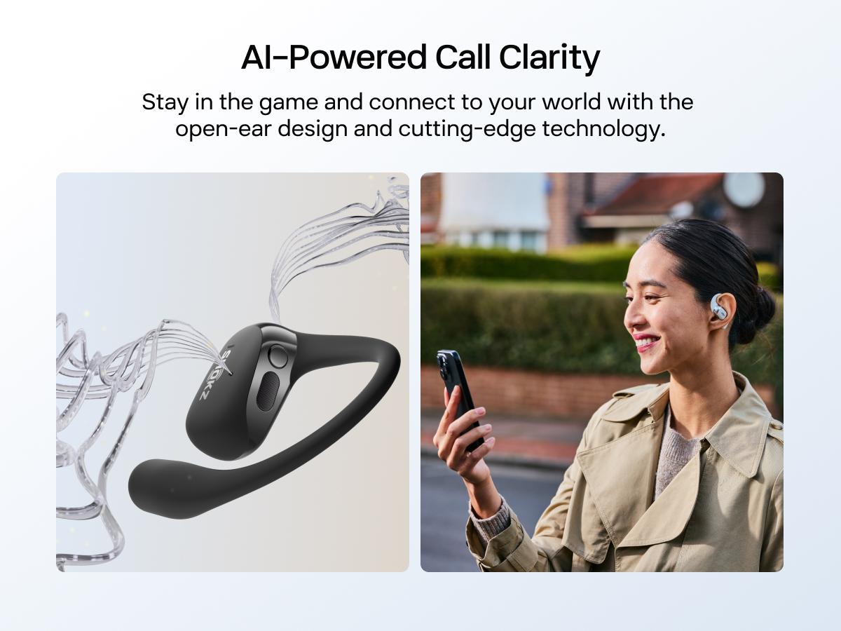 SHOKZ New OpenFit 2+ Open-Ear Headphones, Dolby Audio Enabled, Comfortable Earbuds with Soft Ear Hooks, 48H Playtime, IP55 Water-Resistant, USB-C Fast Charging, Wireless Charging