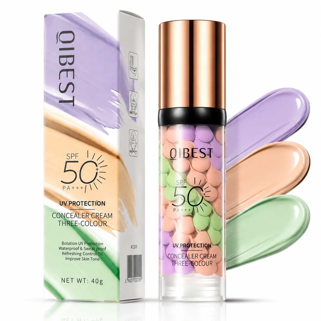 SPF 50+ PA+++ 3-in-1 Sunscreen Isolation Cream, Color Corrector Face Primer, Pre-Makeup Base for Oil Control, Moisturizing & Pore-Blurring, Luminous Even Skin Tone moisture Facial Matte