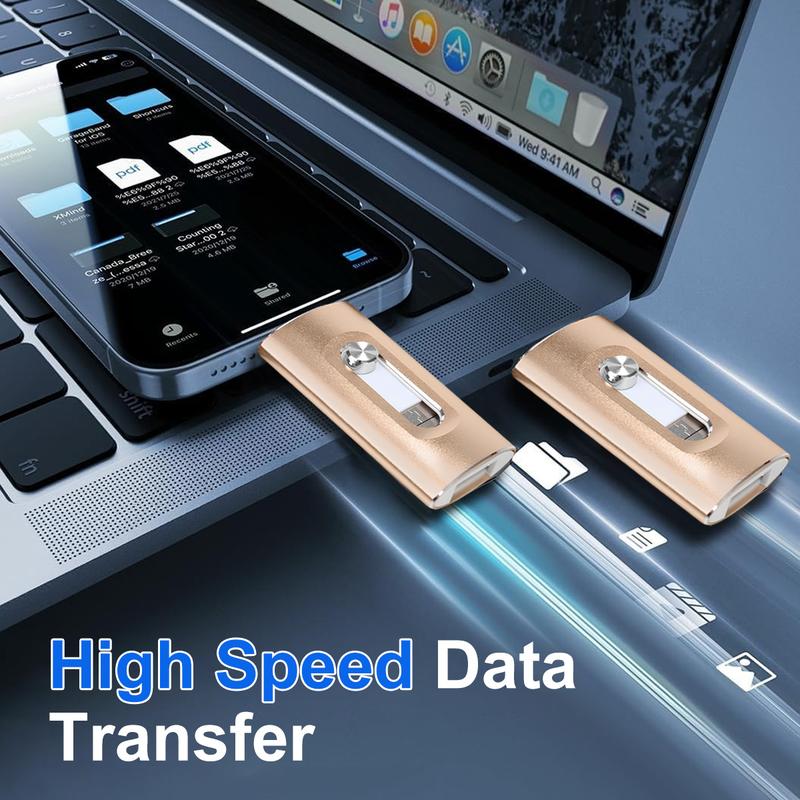 3 in 1 Flash Drive, High-Speed USB 3.0 OTG Pen Drive with Type-C Adapter, External Storage USB Stick Photo Stick for Phone, Pad, Android, PC and More Devices