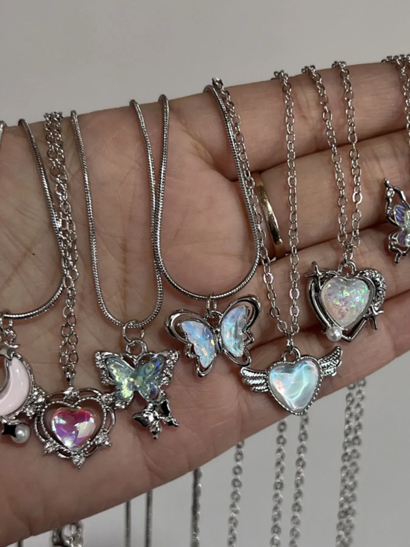 Elegant Cute Necklace Set, Unique Designs, Butterfly/Heart/Wings/Moon Clavicle Chain, Bohemian Vibes Jewelry for Women, Versatile Wear, Party Gift, Holiday Present, Trendy Charm Necklaces, Alloy Necklace, Alloy Pendant Necklace, Dangling Charms Necklace