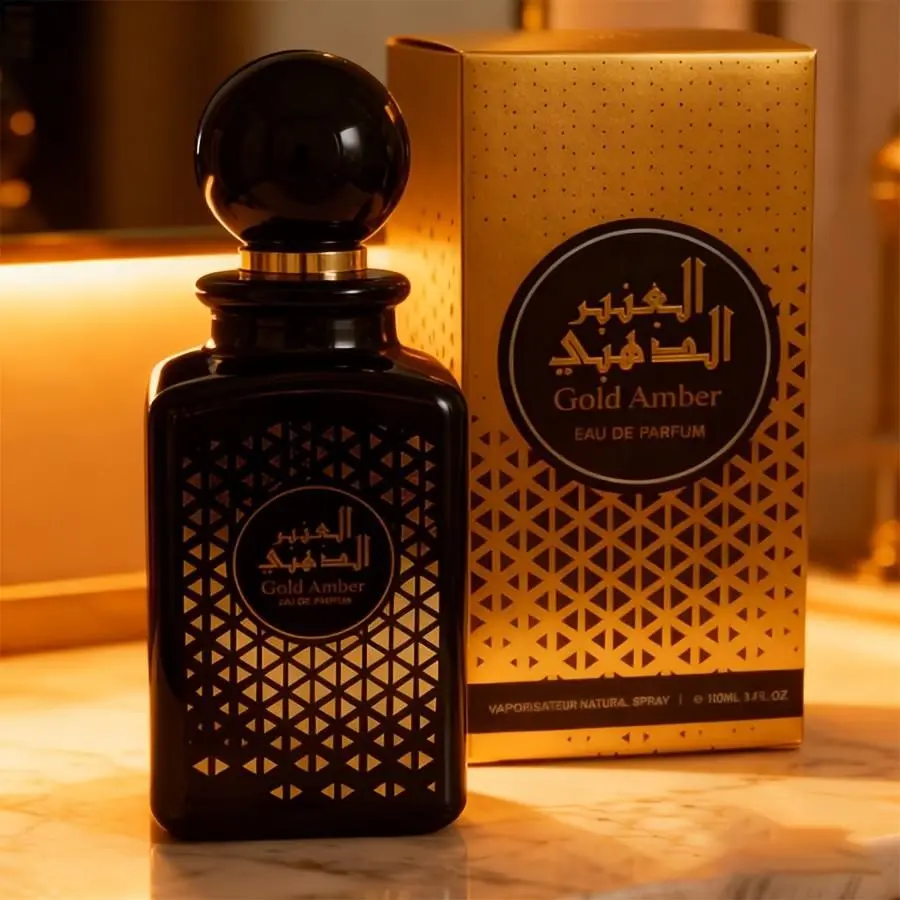 Gold Amber Eau De Parfum, Oriental Amber Opulence, 3.4oz Luxe Arabian Edp Gift Box, Floral-Oriental Fragrance, Timeless Scent for Gents